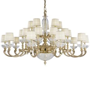 ΚΛΑΣΙΚΆ ΦΩΤΙΣΤΙΚΆ < ΙΤΑΛΙΚΆ POSSONI >   FRENCH GOLD FINISH CHANDELIER WITH CRYSTAL AND ORGANZA SHADES FINISH  002    25XMAX42W + 3XMAX28W E14 - ΚΡΕΜΑΣΤΆ ΦΩΤΙΣΤΙΚΆ