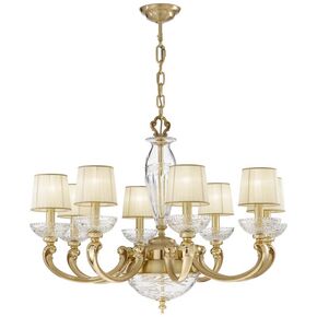 ΚΛΑΣΙΚΆ ΦΩΤΙΣΤΙΚΆ < ΙΤΑΛΙΚΆ POSSONI >   FRENCH GOLD FINISH CHANDELIER WITH CRYSTAL AND ORGANZA SHADES FINISH  002    25XMAX42W + 3XMAX28W E14 - ΚΡΕΜΑΣΤΆ ΦΩΤΙΣΤΙΚΆ