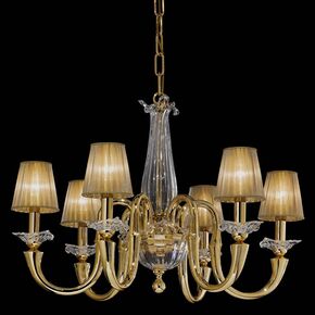 ΚΛΑΣΙΚΆ ΦΩΤΙΣΤΙΚΆ < ΙΤΑΛΙΚΆ POSSONI >   GOLD PLATED CHANDELIER WITH CRYSTAL AND ORGANZA SHADES FINISH  006    6XMAX42W E14 - ΚΡΕΜΑΣΤΆ ΦΩΤΙΣΤΙΚΆ