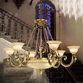 ΚΛΑΣΙΚΆ ΦΩΤΙΣΤΙΚΆ < ΙΤΑΛΙΚΆ POSSONI >   ANTIQUE BRASS CHANDELIER WITH ALABASTER FINISH  008    9XMAX28W E14 - ΚΡΕΜΑΣΤΆ ΦΩΤΙΣΤΙΚΆ