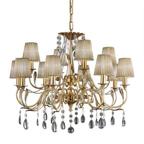 ΚΛΑΣΙΚΆ ΦΩΤΙΣΤΙΚΆ < ΙΤΑΛΙΚΆ POSSONI >   ANTIQUE FRENCH GOLD CHANDELIER WITH SCHOELER DROPS AND ORGANZA SHADES FINISH  092    12XMAX42W E14 - ΚΡΕΜΑΣΤΆ ΦΩΤΙΣΤΙΚΆ
