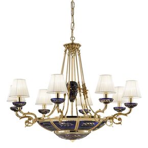 CLASSIC LIGHTING < ITALIAN POSSONI > CEILING PENDANTS > SHADED GOLD PLATED CHANDELIER WITH BLUE/AMBER CRYSTAL WITH ORGANZA SHADE - PENDANT LIGHTS