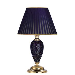 ΚΛΑΣΙΚΆ ΦΩΤΙΣΤΙΚΆ < ΙΤΑΛΙΚΆ POSSONI >   SHADED GOLD PLATED TABLE LAMP WITH BLUE AMBER CRYSTAL WITH ORGANZA PLEATED SHADE FINISH  079    1XMAX 42W E27 - ΕΠΙΤΡΑΠΈΖΙΑ ΦΩΤΙΣΤΙΚΆ