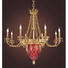 CLASSIC LIGHTING < ITALIAN POSSONI > CEILING PENDANTS > SCHOELER DROPSSHADED GOLD PLATED FINISH CHANDELIER WITH RED CRYSTAL AND - PENDANT LIGHTS
