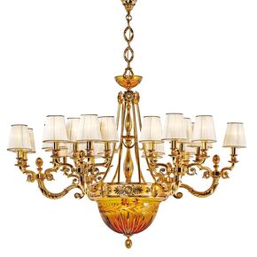 CLASSIC LIGHTING < ITALIAN POSSONI > CEILING PENDANTS > SHADED GOLD PLATED CHANDELIER WITH AMBER CRYSTAL WITH SHADE - PENDANT LIGHTS