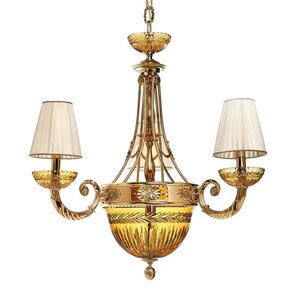 CLASSIC LIGHTING < ITALIAN POSSONI > CEILING PENDANTS > SHADED GOLD PLATED CHANDELIER WITH AMBER CRYSTAL WITH SHADES - PENDANT LIGHTS