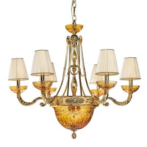 CLASSIC LIGHTING < ITALIAN POSSONI > CEILING PENDANTS > SHADED GOLD PLATED CHANDELIER WITH AMBER CRYSTAL WITH SHADES - PENDANT LIGHTS