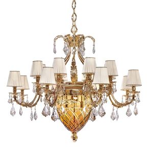 CLASSIC LIGHTING < ITALIAN POSSONI > CEILING PENDANTS > SHADED GOLD PLATED CHANDELIER WITH AMBER CRYSTAL WITH SCHOELER PENDELOQUES WITH SHADES - PENDANT LIGHTS