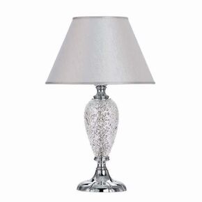 CLASSIC LAMPS < ITALIAN POSSONI > TABLE LAMPS >CHROME FINISH TABLE LAMP W/HAND CARVED CRYSTAL AND LAME' SILVER SHADE - ΕΠΙΤΡΑΠΈΖΙΑ ΦΩΤΙΣΤΙΚΆ