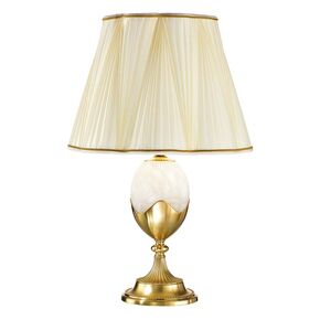 CLASSIC LAMPS < ITALIAN POSSONI > TABLE LAMPS >SATIN GOLD PLATED FINISH TABLE LAMP WITH ALABASTER AND PLEATED SILK SHADE - ΕΠΙΤΡΑΠΈΖΙΑ ΦΩΤΙΣΤΙΚΆ