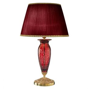 CLASSIC LAMPS < ITALIAN POSSONI > TABLE LAMPS >FRENCH GOLD FINISH TABLE LAMP WITH RED CRYSTAL AND PLEATED ORGANZA SHADE - ΕΠΙΤΡΑΠΈΖΙΑ ΦΩΤΙΣΤΙΚΆ