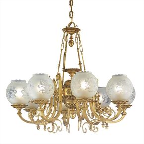 CLASSIC LIGHTING < ITALIAN POSSONI > CEILING PENDANTS > SATIN FRENCH GOLD FINISH CHANDELIER WITH GLASS - PENDANT LIGHTS