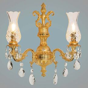 CLASSIC LIGHTING < ITALIAN POSSONI > WALL SCONCES >SANDED GOLD PLATED FINISH WITH SCHOELER DROPS AND BOHEMIA CRYSTAL - WALL LIGHTS