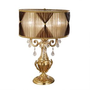 CLASSIC LAMPS < ITALIAN POSSONI > TABLE LAMPS >FRENCH GOLD FINISH TABLE LAMP WITH PENDELOQUES SCHOELER CRYSTAL AND ORGANZA SHADE - ΕΠΙΤΡΑΠΈΖΙΑ ΦΩΤΙΣΤΙΚΆ