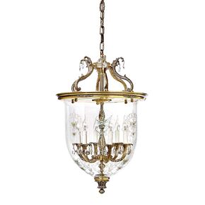 ANTIQUE BRASS F.PENDANT W/HAND MADE DECORATED GL.AND SCH.DROPS - CLASSIC LIGHTING