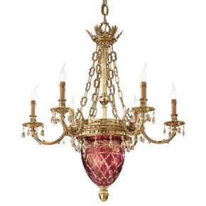 SHADED GOLD PLATED FINISH CHAND.WITH RED CRYSTAL AND SCH.DROPS DIA.90-H100 E14X9 - ΚΛΑΣΙΚΆ ΦΩΤΙΣΤΙΚΆ