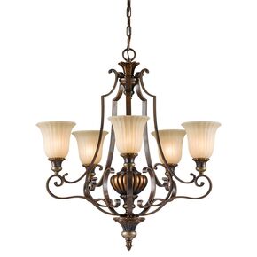 KELHAM HALL 5 LIGHT UP LIGHT CHANDELIER - FIRENZE GOLD/BRITISH BRONZE FEISS - PENDANT LIGHTS