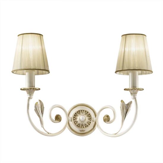 ΚΛΑΣΙΚΆ ΦΩΤΙΣΤΙΚΆ < ΙΤΑΛΙΚΆ POSSONI >   ANTIQUE WHITE AND GOLD FINISH WALL LIGHT WITH PLEATED ORGANZA SHADE FINISH  091    2XMAX42W E14 - ΚΡΕΜΑΣΤΆ ΦΩΤΙΣΤΙΚΆ