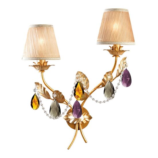 F2-3176-2 > WALL SCONCES GOLD AND SILVER ANTICO WITH BOEMIA CRYSTAL WITH SHADE