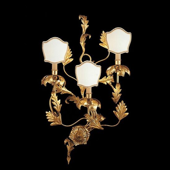 F2-52-3 > WALL SCONCES GOLD WITH PATINA AND LAMPSHADES