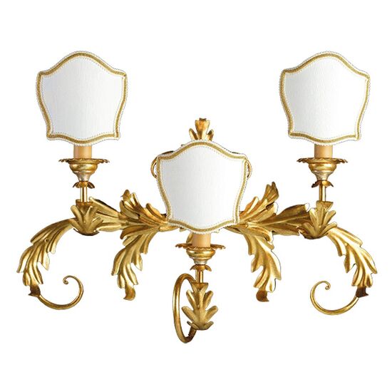 F2-62-3 > WALL SCONCES GOLD WITH PATINA AND LAMPSHADES