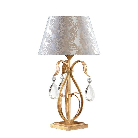 F2-802-1 > TABLE LAMPS ORO BIANCO WITH BOEMIA CRYSTAL WITH DAMASCO SHADE