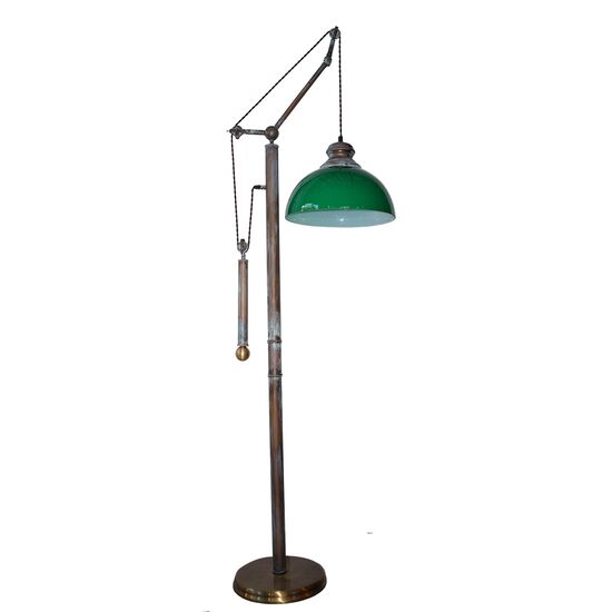 FLOOR LAMPS COUNTERWEIGHT HEIGHT ADJUSTABLE HANDMADE FROM BRONZE WITH ARTIFICIAL AGING MURANO GLASS