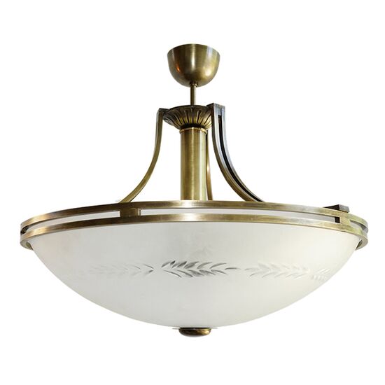CLOSE TO CEILING LAMP MADE OF SEMI SOLID BRONZE IN BRONZE AND WHITE HANDMADE GLASS