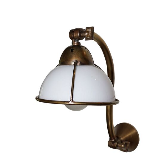 WALL SCONCES LAMP HANDMADE OF BRONZE IN BROWN OPALINA GLASS WITH BORDER
