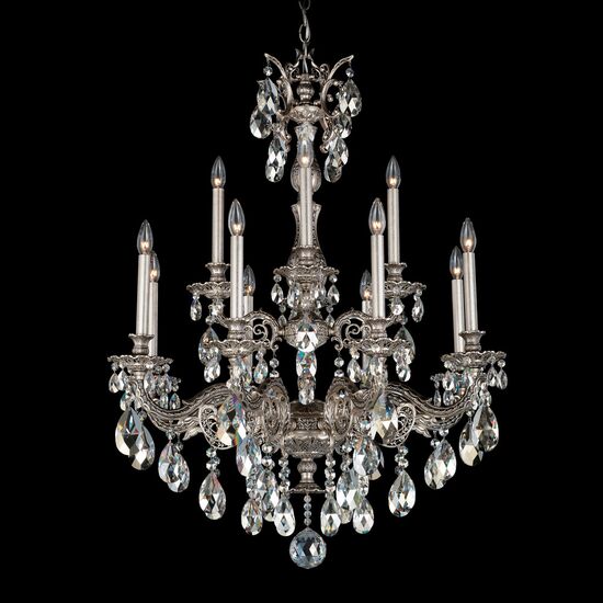 CLASSIC CRYSTAL LIGHTING SCHONBEK > CHANDELIERS > MILANO 12 LIGHT 220V CHANDELIER IN ROMAN SILVER WITH CLEAR OPTIC CRYSTAL - ΚΡΕΜΑΣΤΆ ΦΩΤΙΣΤΙΚΆ