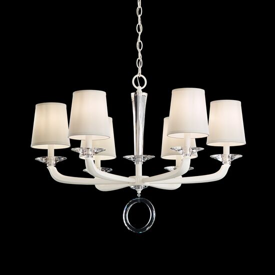 CLASSIC CRYSTAL LIGHTING SCHONBEK > CHANDELIERS > EMILEA 8 LIGHT 220V CHANDELIER IN ANTIQUE SILVER WITH CLEAR OPTIC CRYSTAL AND SHADE HARDBACK OFF WHITE - ΚΡΕΜΑΣΤΆ ΦΩΤΙΣΤΙΚΆ