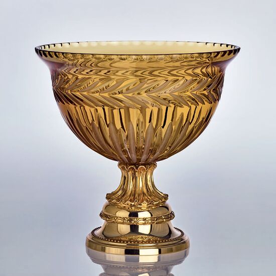 SHADED GOLD PLATED FINISH VASE WITH AMBER CRYSTAL HAND CARVED  W:28/50MM   H:250MM