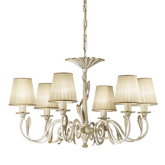 ΚΛΑΣΙΚΆ ΦΩΤΙΣΤΙΚΆ < ΙΤΑΛΙΚΆ POSSONI >   ANTIQUE WHITE AND GOLD FINISH CHANDELIER WITH PLEATED ORGANZA SHADE FINISH  091    6XMAX42W E14 - ΚΡΕΜΑΣΤΆ ΦΩΤΙΣΤΙΚΆ