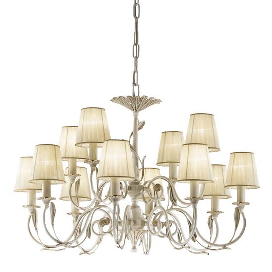 ΚΛΑΣΙΚΆ ΦΩΤΙΣΤΙΚΆ < ΙΤΑΛΙΚΆ POSSONI >   ANTIQUE WHITE AND GOLD FINISH CHANDELIER WITH PLEATED ORGANZA SHADE FINISH  091    12XMAX42W E14 - ΚΡΕΜΑΣΤΆ ΦΩΤΙΣΤΙΚΆ
