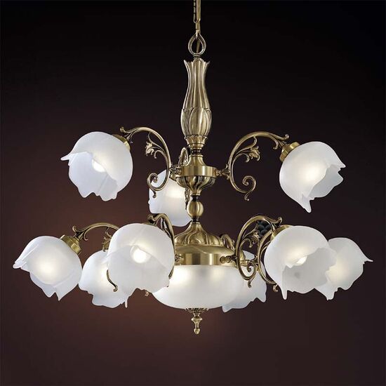 ΚΛΑΣΙΚΆ ΦΩΤΙΣΤΙΚΆ < ΙΤΑΛΙΚΆ POSSONI >   ANTIQUE BRASS FINISH CHANDELIER WITH GLASS FINISH  008    9XMAX28W + 2XMAX28W E14 + E27 - ΚΡΕΜΑΣΤΆ ΦΩΤΙΣΤΙΚΆ