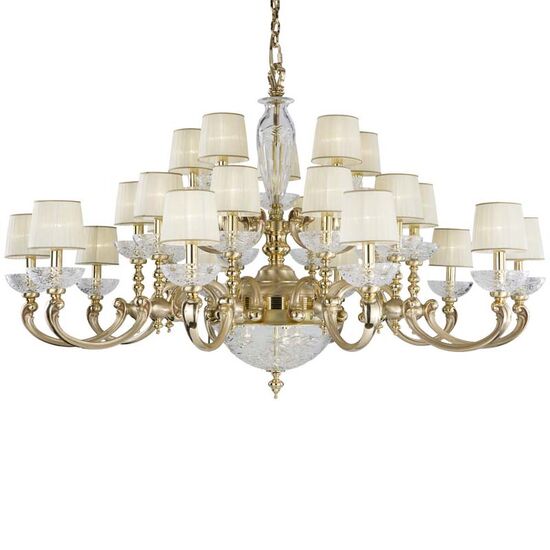 ΚΛΑΣΙΚΆ ΦΩΤΙΣΤΙΚΆ < ΙΤΑΛΙΚΆ POSSONI >   FRENCH GOLD FINISH CHANDELIER WITH CRYSTAL AND ORGANZA SHADES FINISH  002    25XMAX42W + 3XMAX28W E14 - ΚΡΕΜΑΣΤΆ ΦΩΤΙΣΤΙΚΆ