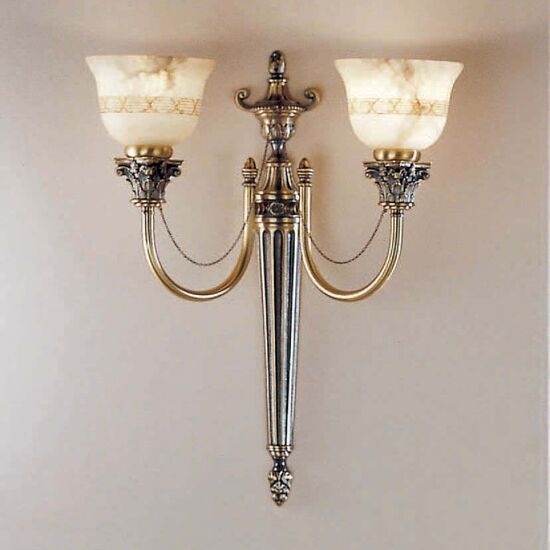ΚΛΑΣΙΚΆ ΦΩΤΙΣΤΙΚΆ < ΙΤΑΛΙΚΆ POSSONI >   ANTIQUE BRASS FINISH WALL LIGHT WITH ALABASTER FINISH  008    2XMAX28W E14 - ΔΑΠΈΔΟΥ ΦΩΤΙΣΤΙΚΆ 