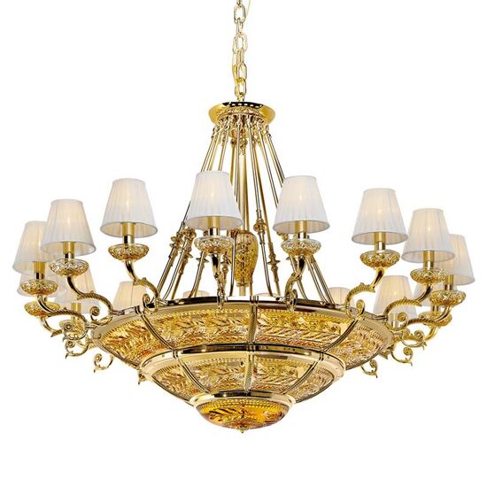 ΚΛΑΣΙΚΆ ΦΩΤΙΣΤΙΚΆ < ΙΤΑΛΙΚΆ POSSONI >   SHADED GOLD PLATED CHANDELIER WITH AMBER CRYSTAL WITH ORGANZA SHADE FINISH  079    30XMAX42W E14 - ΚΡΕΜΑΣΤΆ ΦΩΤΙΣΤΙΚΆ