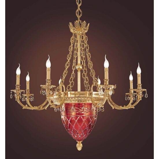 ΚΛΑΣΙΚΆ ΦΩΤΙΣΤΙΚΆ < ΙΤΑΛΙΚΆ POSSONI >    SCHOELER DROPSSHADED GOLD PLATED FINISH CHANDELIER WITH RED CRYSTAL AND FINISH  079    12XMAX42W E14 - ΚΡΕΜΑΣΤΆ ΦΩΤΙΣΤΙΚΆ