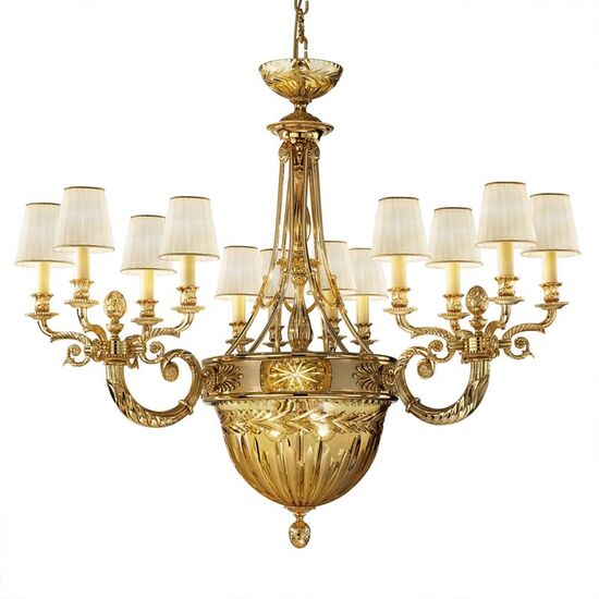 ΚΛΑΣΙΚΆ ΦΩΤΙΣΤΙΚΆ < ΙΤΑΛΙΚΆ POSSONI >   SHADED GOLD PLATED CHANDELIER WITH AMBER CRYSTAL WITH SHADE FINISH  079    17XMAX42W E14 - ΚΡΕΜΑΣΤΆ ΦΩΤΙΣΤΙΚΆ