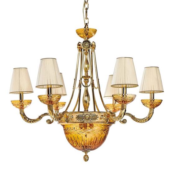 ΚΛΑΣΙΚΆ ΦΩΤΙΣΤΙΚΆ < ΙΤΑΛΙΚΆ POSSONI >   SHADED GOLD PLATED CHANDELIER WITH AMBER CRYSTAL WITH SHADES FINISH  079    12XMAX42W E14 - ΚΡΕΜΑΣΤΆ ΦΩΤΙΣΤΙΚΆ