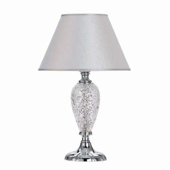 ΚΛΑΣΙΚΆ ΦΩΤΙΣΤΙΚΆ < ΙΤΑΛΙΚΆ POSSONI >   CHROME FINISH TABLE LAMP W/HAND CARVED CRYSTAL AND LAME' SILVER SHADE FINISH  035    1XMAX 42W E27 - ΕΠΙΤΡΑΠΈΖΙΑ ΦΩΤΙΣΤΙΚΆ