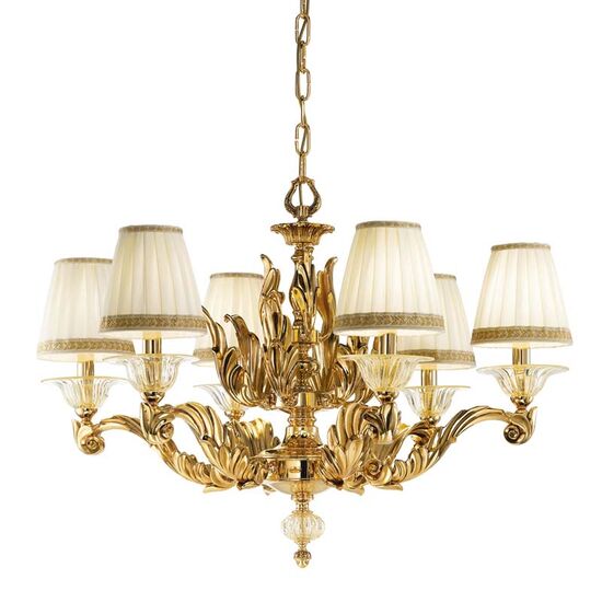 ΚΛΑΣΙΚΆ ΦΩΤΙΣΤΙΚΆ < ΙΤΑΛΙΚΆ POSSONI >   CHANDELIER WITH CLEAR CRYSTAL WITH GOLD AND SILK SHADES FINISH  079-008    6XMAX42W E14 - ΚΡΕΜΑΣΤΆ ΦΩΤΙΣΤΙΚΆ