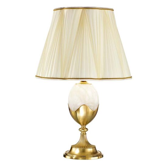ΚΛΑΣΙΚΆ ΦΩΤΙΣΤΙΚΆ < ΙΤΑΛΙΚΆ POSSONI >   SATIN GOLD PLATED FINISH TABLE LAMP WITH ALABASTER AND PLEATED SILK SHADE FINISH  033    1XMAX42W E27 - ΕΠΙΤΡΑΠΈΖΙΑ ΦΩΤΙΣΤΙΚΆ