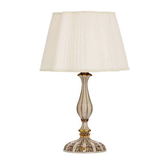 ΚΛΑΣΙΚΆ ΦΩΤΙΣΤΙΚΆ < ΙΤΑΛΙΚΆ POSSONI >   ANTIQUE WHITE AND GOLD FINISH TABLE LAMP WITH PLEATED SILK SHADE FINISH  091    1XMAX 42W E27 - ΕΠΙΤΡΑΠΈΖΙΑ ΦΩΤΙΣΤΙΚΆ