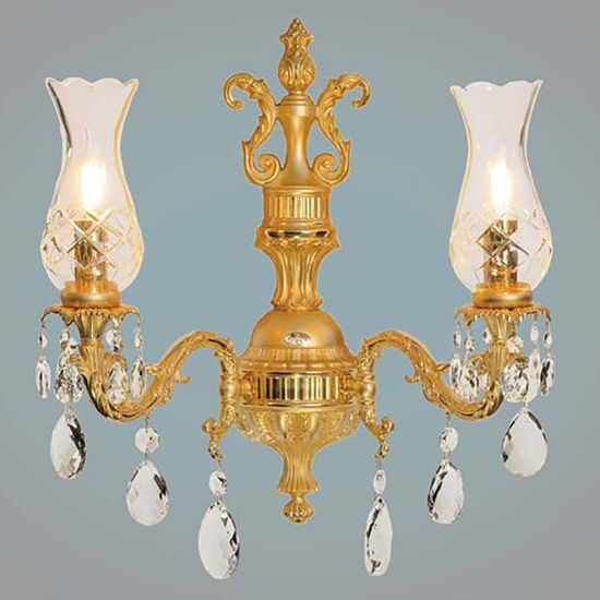 ΚΛΑΣΙΚΆ ΦΩΤΙΣΤΙΚΆ < ΙΤΑΛΙΚΆ POSSONI >   SANDED GOLD PLATED FINISH WITH SCHOELER DROPS AND BOHEMIA CRYSTAL FINISH  094    2XMAX 42W E14 - ΤΟΊΧΟΥ ΦΩΤΙΣΤΙΚΆ 