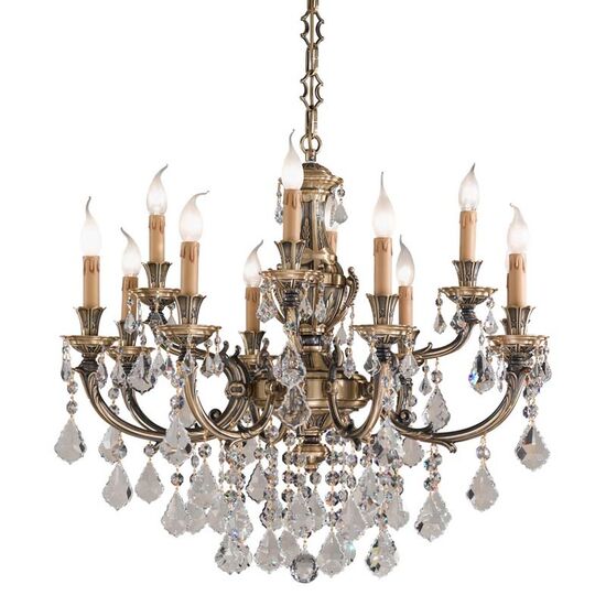 ΚΛΑΣΙΚΆ ΦΩΤΙΣΤΙΚΆ < ΙΤΑΛΙΚΆ POSSONI >   ANTIQUE BRASS CHANDELIER WITH PENDELOQUES SCHOELER FINISH  008    12XMAX42W E14 - ΚΡΕΜΑΣΤΆ ΦΩΤΙΣΤΙΚΆ