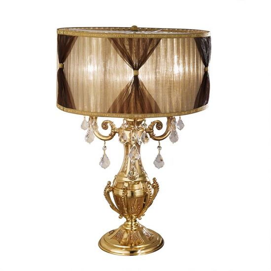 ΚΛΑΣΙΚΆ ΦΩΤΙΣΤΙΚΆ < ΙΤΑΛΙΚΆ POSSONI >   FRENCH GOLD FINISH TABLE LAMP WITH PENDELOQUES SCHOELER CRYSTAL AND ORGANZA SHADE FINISH  002    3XMAX42W E14 - ΕΠΙΤΡΑΠΈΖΙΑ ΦΩΤΙΣΤΙΚΆ