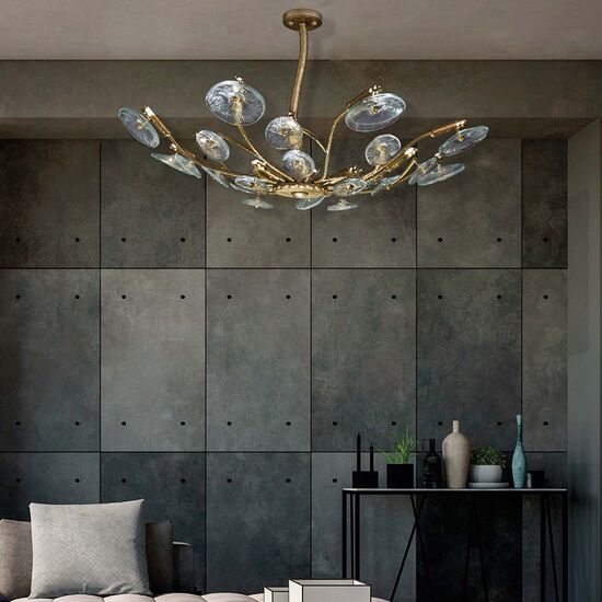 NATURAL BRASS CHANDELIER WITH GLASSES 12XMAX42W G9  DIAM.80-H.60 CM - ΚΛΑΣΙΚΆ ΦΩΤΙΣΤΙΚΆ