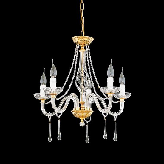 ΚΡΕΑΜΑΣΤΌ ΦΩΤΙΣΤΙΚΌ  ΕΠΊΧΡΥΣΟ GOLD PLATED METAL - TRANSPARENT CRYSTAL AND MURANO PENDANTS Ø 70 H 55 • 5 Χ E14 - ΚΡΕΜΑΣΤΆ ΦΩΤΙΣΤΙΚΆ